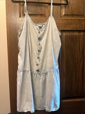 American Eagle Outfitters Pale Blue Denim Button-Front Mini Dress